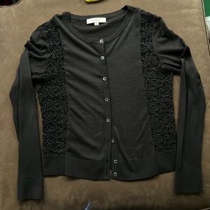 Ann Taylor LOFT Black Cotton Cardigan Lace Small